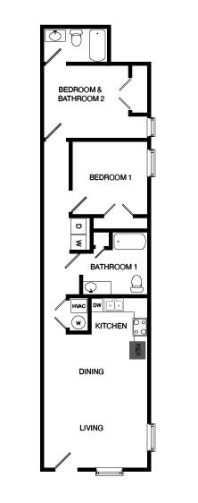 Floor plan for 2 beds, 2 baths, 971 sqft